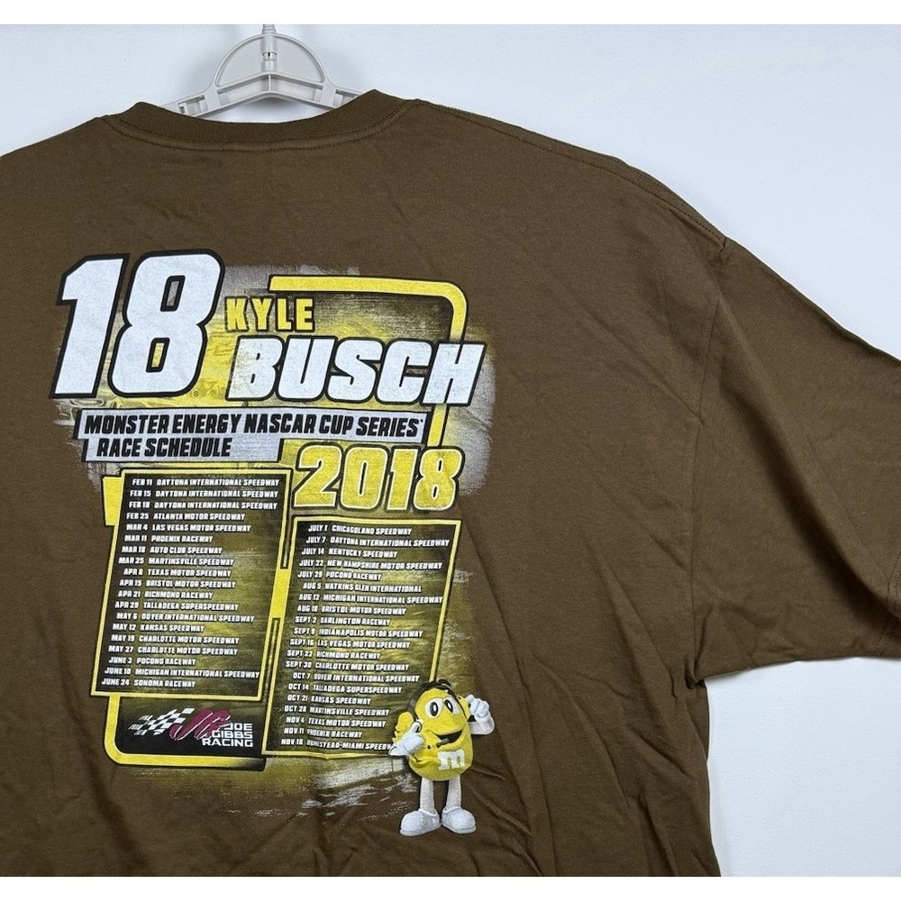 New Kyle Busch M&M's NASCAR Monster 2018 Cup Schedule T Shirt Brown 3XL